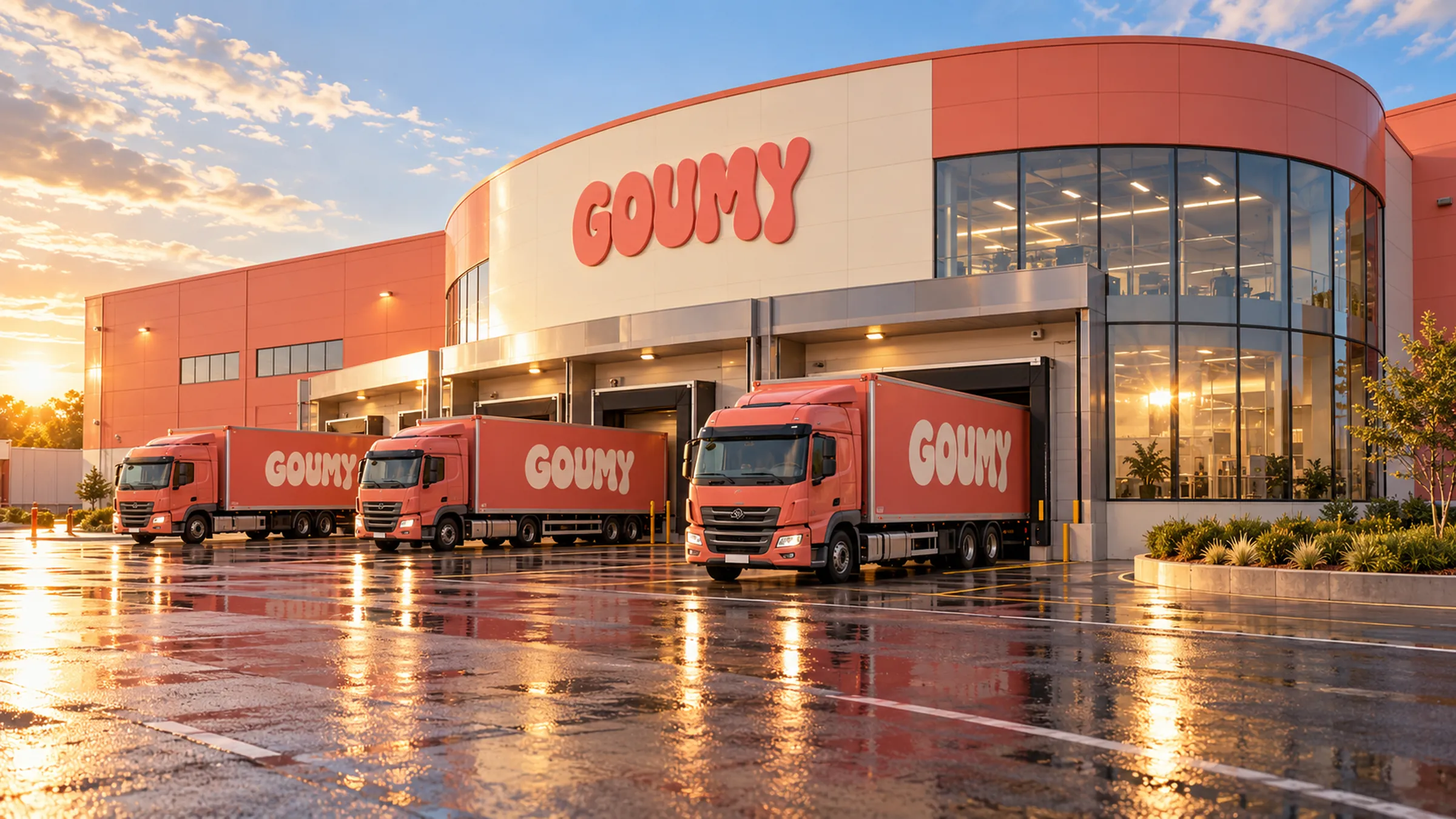 Les camions Goumy aux quais d'expédition