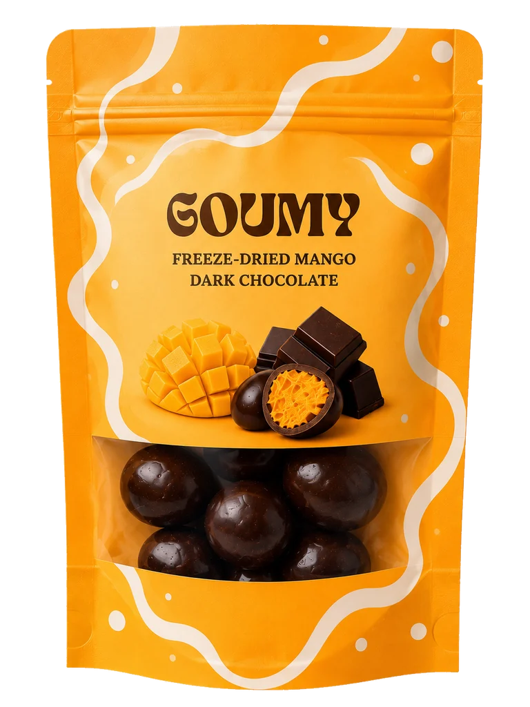 Sachet Goumy Mangue — fruit lyophilisé enrobé de chocolat noir